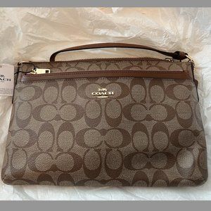 Coach Signature East West Pop Up Khaki Brown Crossbody Purse Bag M1757 F58316